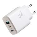 Încărcător de perete Joyroom JR-TG6 GaN cu 3 porturi, 30W - USB-C/Lightning/USB-A - Alb