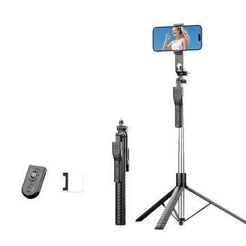 Trepied Bluetooth Selfie Stick K50 cu telecomandă TikTok, lumină de umplere cu 6 moduri - negru