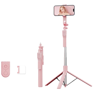 K50 Bluetooth Trepied pentru stick selfie cu telecomandă TikTok, lumină de umplere în 6 moduri - roz
