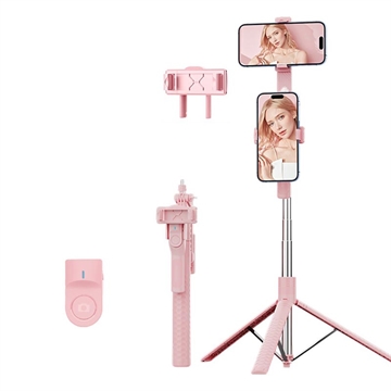 Trepied K50 cu telecomandă și clips dual pentru telefon cu Bluetooth - roz