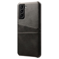 Husă din Plastic Acoperită cu KSQ pentru Samsung Galaxy S22 5G cu Buzunare pentru Card - Neagră