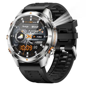 Ceas inteligent sport KT80 - rezistent la apă 3ATM, apelare Bluetooth, ecran tactil HD de 1.46", lanternă integrată - argintiu