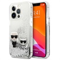 Husă iPhone 13 Pro - Karl Lagerfeld Liquid Glitter Karl & Choupette - Argintiu