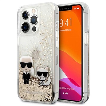 Husă iPhone 13 Pro Max - Karl Lagerfeld Liquid Glitter Karl & Choupette (Ambalaj Deschis - Satisfăcător) - Auriu
