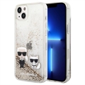 Husă iPhone 14 Plus - Karl Lagerfeld Liquid Glitter Karl & Choupette - Auriu