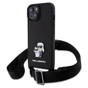 Husă iPhone 15 - Karl Lagerfeld Saffiano Crossbody Metal Karl & Choupette - Negru