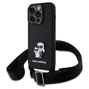 Husă iPhone 15 Pro - Karl Lagerfeld Saffiano Crossbody Metal Karl & Choupette - Negru