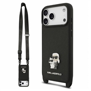 Husă iPhone 18 Pro Max - Karl Lagerfeld Saffiano Crossbody Metal Karl & Choupette - Negru