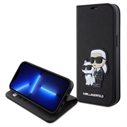 Husă Carte NFT iPhone 15 - Karl Lagerfeld Saffiano Karl & Choupette - Negru