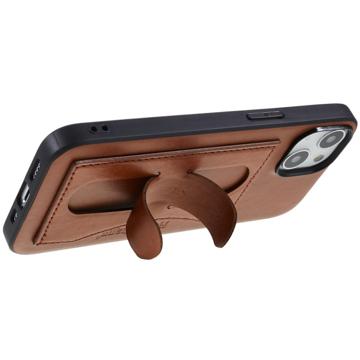 Husă Acoperită iPhone 14 Plus cu Slot Card și Suport - Maro
