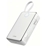Ldnio PQ44 Power Bank de 20000mAh și 45W - Cablu USB-C încorporat, încărcare wireless de 15W - Alb