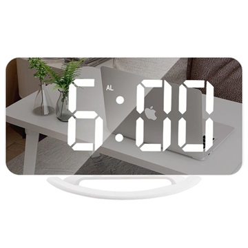 Ceas TS-8201 - cu Alarmă LED, Display Digital și Oglindă - Alb