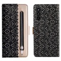 Husă Portofel Samsung Galaxy A13 5G - Lace Pattern - Negru