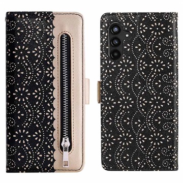 Husă Portofel Samsung Galaxy A13 5G - Lace Pattern - Negru