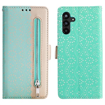 Husă Portofel Samsung Galaxy A13 5G - Lace Pattern - Verde