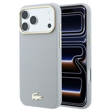 Husă iPhone 18 Pro Lacoste Champs Élysées - Compatibilă MagSafe - Gri Deschis