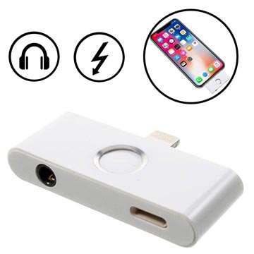 iPhone X Lightning și adaptor audio de 3,5 mm cu buton de pornire - argintiu