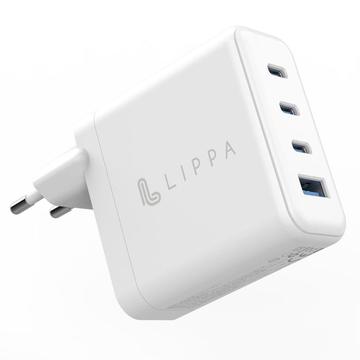 Încărcător de perete Lippa 100W PD & QC GaN GaN - 3x USB-C, USB-A - Alb