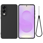 Husă din silicon lichid Samsung Galaxy S25 Edge cu curea de mana - negru