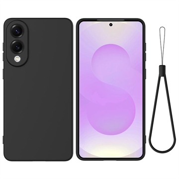 Husă din silicon lichid Samsung Galaxy S25 Edge cu curea de mana - negru