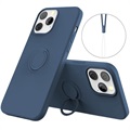 Husă Liquid Silicone iPhone 13 Pro - cu Suport Inel - Albastru