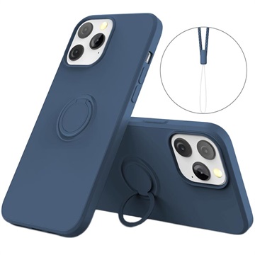 Husă Liquid Silicone iPhone 13 Pro Max - cu Suport Inel - Albastru