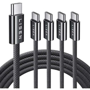 Set cabluri USB-C la USB-C împletite Lisen - 60W, 3A, 5 buc. - Negru