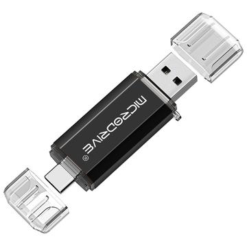 MICRODRIVE 64GB 2-in-1 USB 2.0 / USB-C Flash Drive - Negru