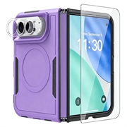 Husă magnetică iPhone Duo cu protecție pentru ecran din sticlă călită și protecție pentru obiectivul camerei - Violet