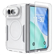 Husă magnetică iPhone Duo cu protecție pentru ecran din sticlă călită și protecție pentru obiectivul camerei - Alb