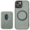Husă Magnetică cu Slot Card iPhone 15 - Fibră Carbon - Verde