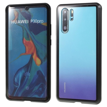 Husă Magnetică cu Geam Sticlă Temperată Huawei P30 Pro - Negru