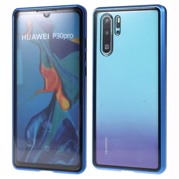 Husă Magnetică cu Geam Sticlă Temperată Huawei P30 Pro - Albastru