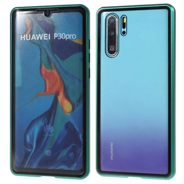 Husă Magnetică cu Geam Sticlă Temperată Huawei P30 Pro - Verde