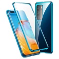 Husă Magnetică cu Geam Sticlă Temperată Huawei P40 - Albastru