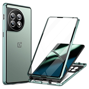 Husă Magnetică cu Geam Sticlă Temperată OnePlus 11 - Verde Închis