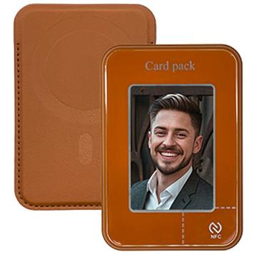 Portcard / portofel magnetic E-Ink cu proiecție afișaj NFC - maro
