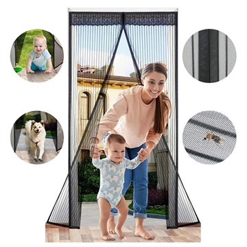 Perdea de ușă cu plasă magnetică - 120x210cm - negru