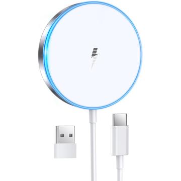 Încărcător wireless magnetic cu lumină LED - 15W - alb