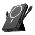 Magnetic Wireless Power Bank cu cabluri USB-C și Lightning - 10000mAh/15W - Negru