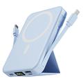 Magnetic Wireless Power Bank cu cabluri USB-C și Lightning - 10000mAh/15W - Albastru