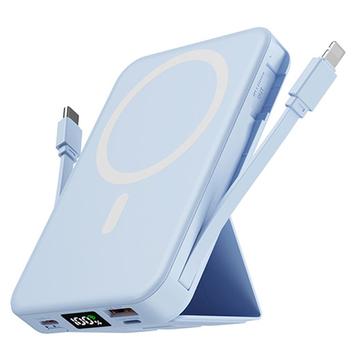 Magnetic Wireless Power Bank cu cabluri USB-C și Lightning - 10000mAh/15W - Albastru