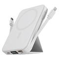 Magnetic Wireless Power Bank cu cabluri USB-C și Lightning - 10000mAh/15W - Alb