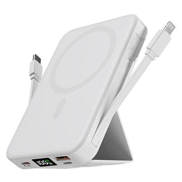 Magnetic Wireless Power Bank cu cabluri USB-C și Lightning - 10000mAh/15W - Alb