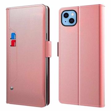 Husă Flip iPhone 13 cu Oglinda de Machiaj - Auriu Roze