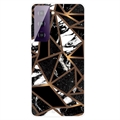 Husă TPU Samsung Galaxy S21 FE 5G - Marble Pattern Electroplated IMD - Negru
