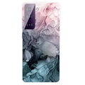 Husă TPU Samsung Galaxy S21 FE 5G - Marble Pattern Electroplated IMD - Gri / Roz
