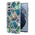 Husă TPU Samsung Galaxy S21 FE 5G - Marble Pattern Electroplated IMD - Verde / Albastru