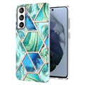 Husă TPU Samsung Galaxy S21 FE 5G - Marble Pattern Electroplated IMD - Verde