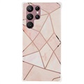 Husă TPU Samsung Galaxy S22 Ultra 5G - Marble Pattern Electroplated IMD - Alb / Roz